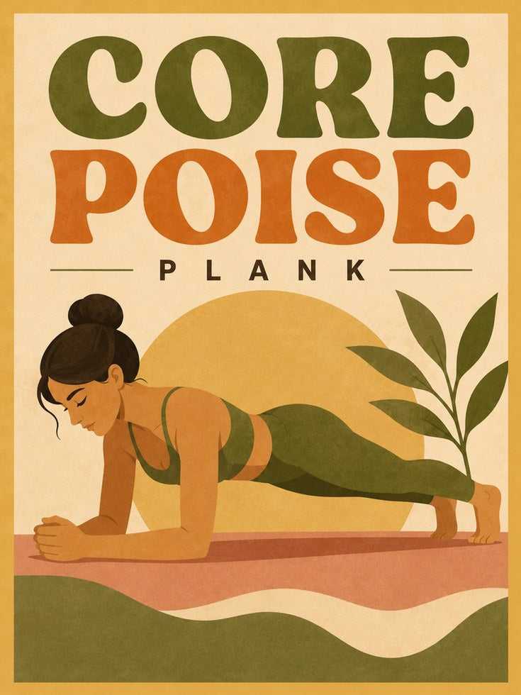 Vintage Yoga Print: Plank Pose Fitness Art (Home Gym & Studio) - artwork on paper