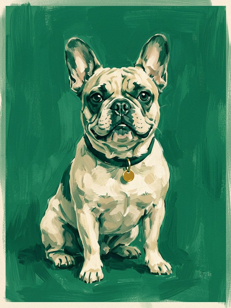 French Bulldog Print: Emerald Green - artwork on paper