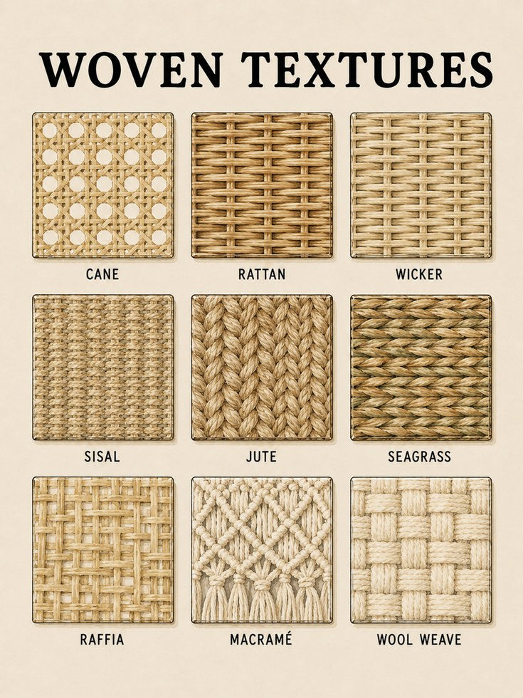 Woven Textures Chart Print: Natural Fibers for Boho Coastal Decor - artwork on paper