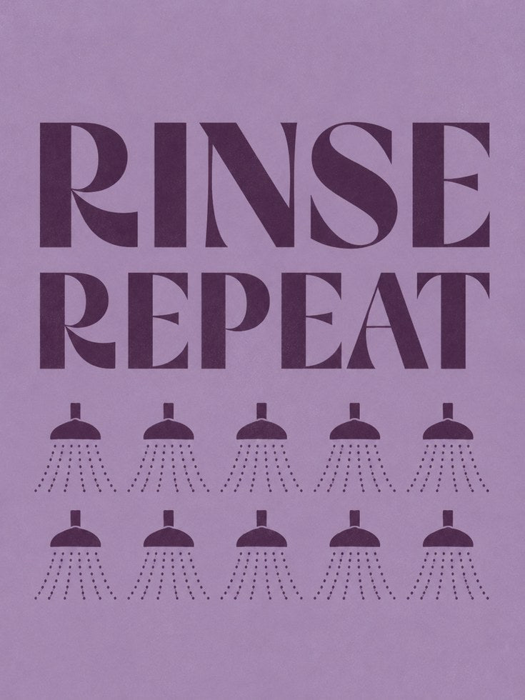 Retro Bathroom Print – Rinse Repeat Typography - artwork on paper