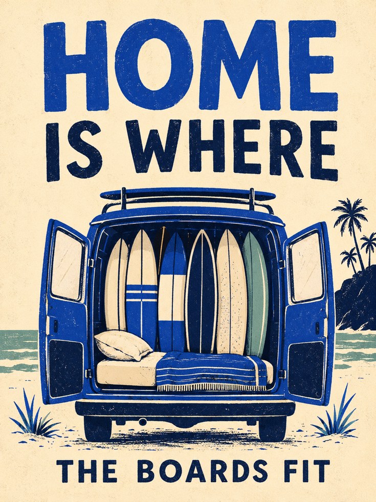 Surf Van Wall Art – Beach Typography Print - artwork on paper