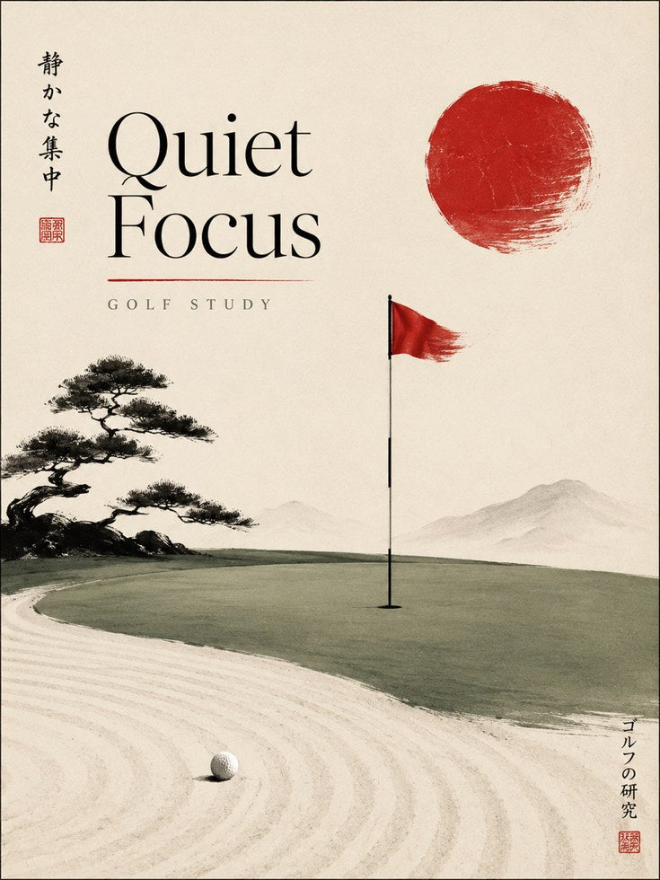 Japanese Zen Golf Course Print: Minimalist Red Sun Art - artwork on paper