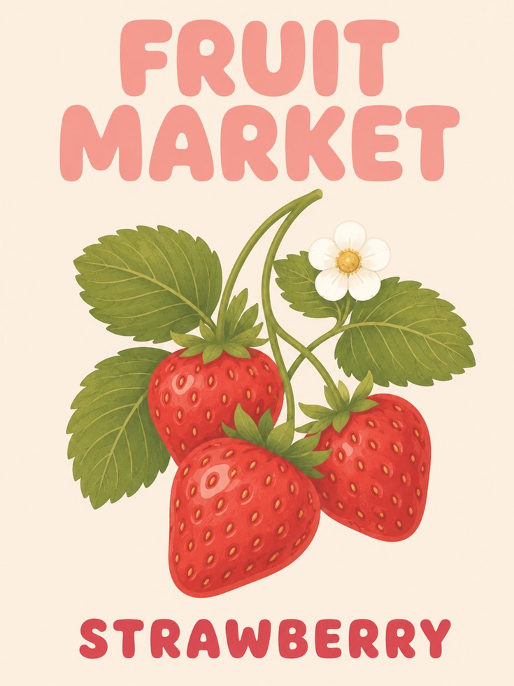 Strawberry Kitchen Print – Fruit Market Wall Art - artwork on paper