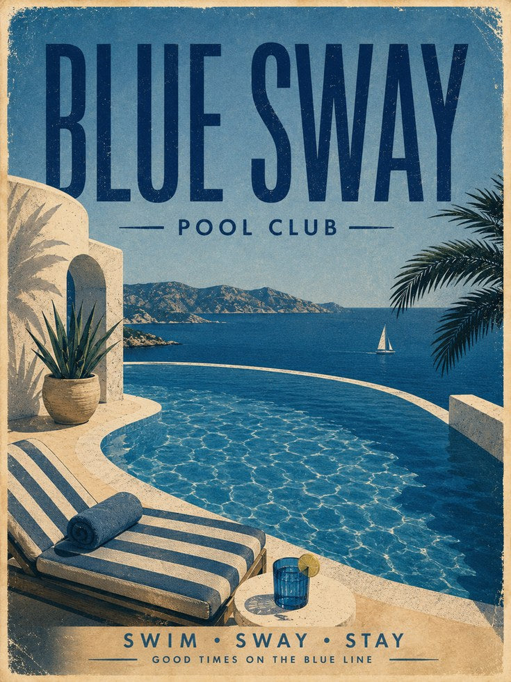 Vintage Travel Poster – Pool Club Wall Art - artwork on paper