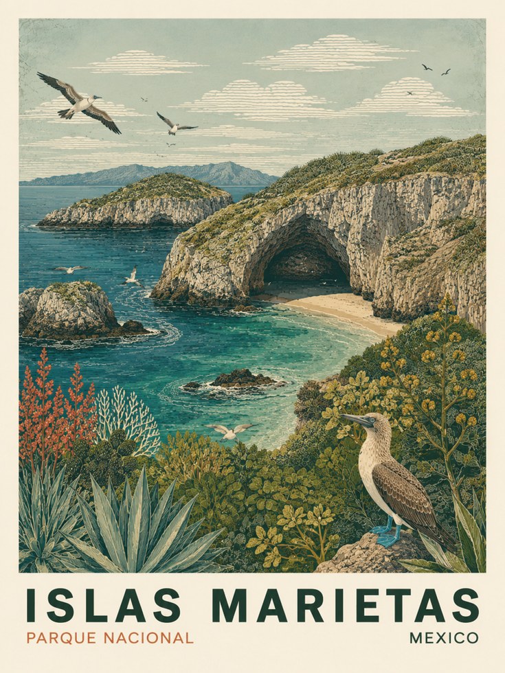 Mexico Travel Poster – Islas Marietas Wall Art - artwork on paper