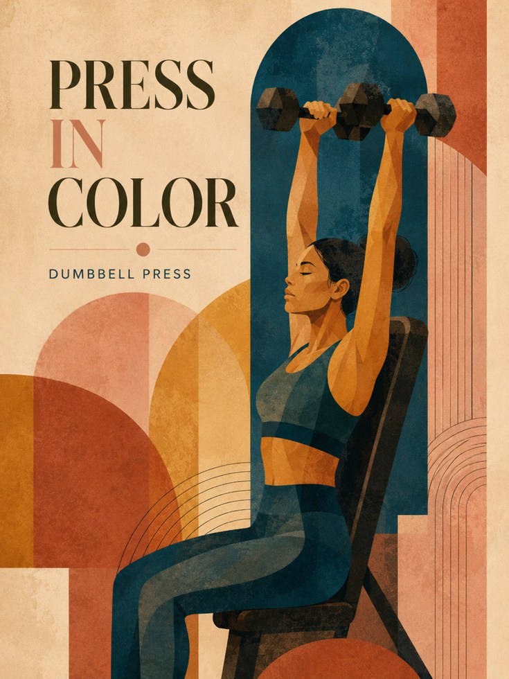 Dumbbell Press Fitness Poster: Art Deco Geometric Workout Print - artwork on paper