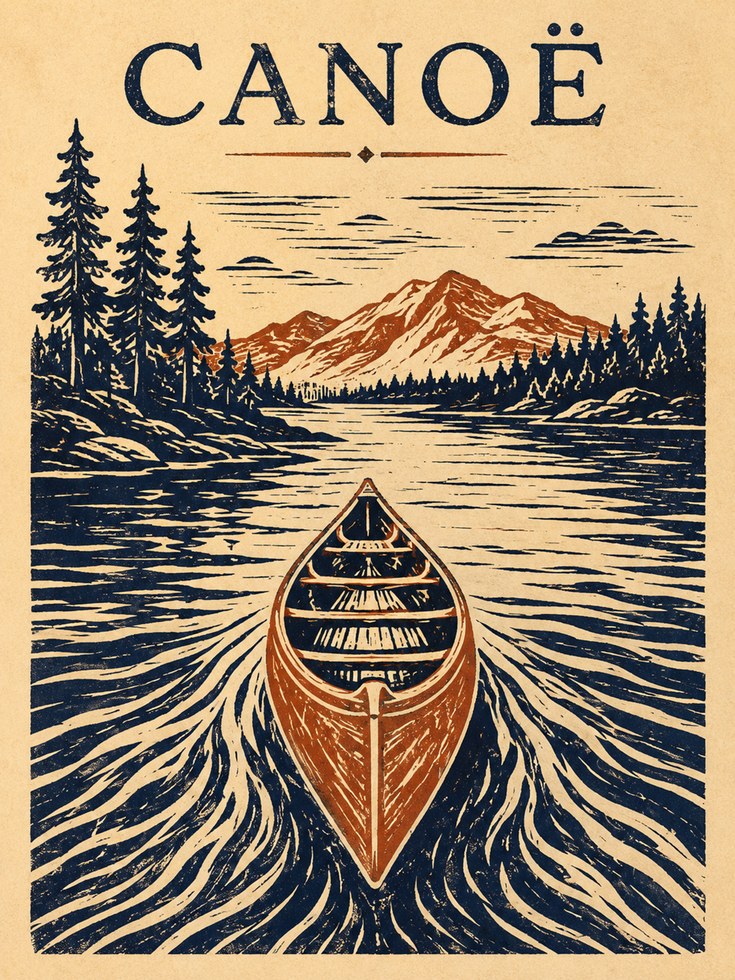 Canoe Wall Art – Vintage Lake Print - artwork on paper