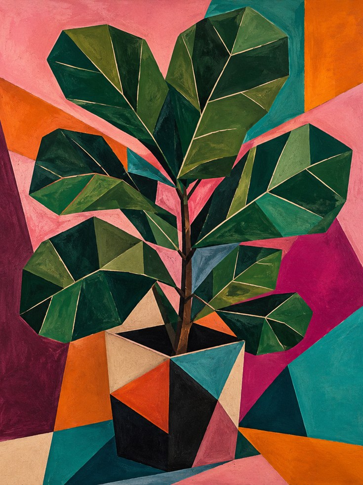 Geometric Botanical Wall Art – Modern Plant Print - artwork on paper
