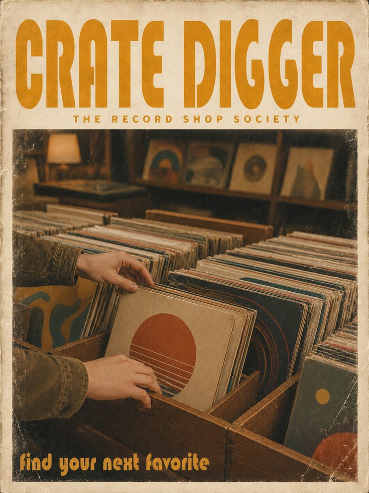 Vintage Record Shop Poster — Crate Digger Vinyl Art - artwork on paper