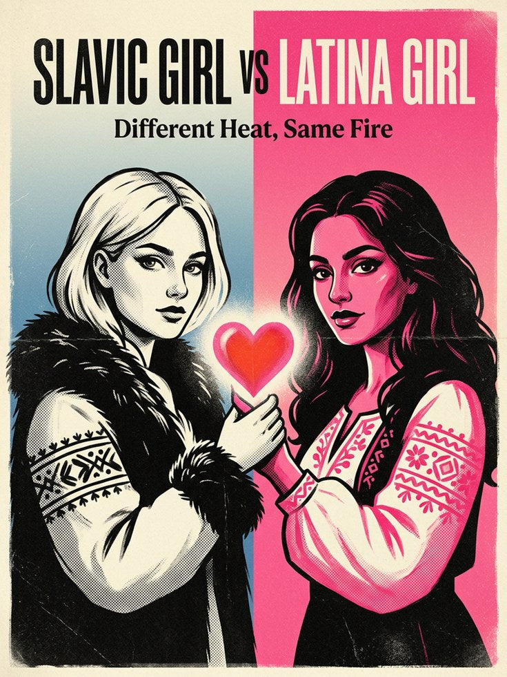 Vintage Pop Art Portrait: Split Screen Duo with Heart Poster - artwork on paper