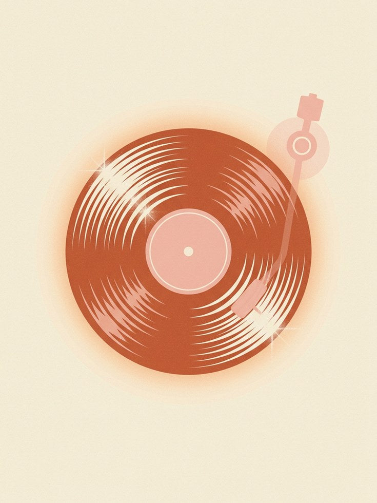Vinyl Record Turntable Print — Retro Mid-Century Music Art - artwork on paper