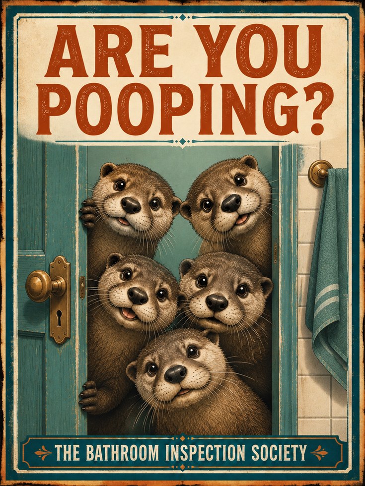 Bathroom Wall Art: Vintage Otter Humor - artwork on paper