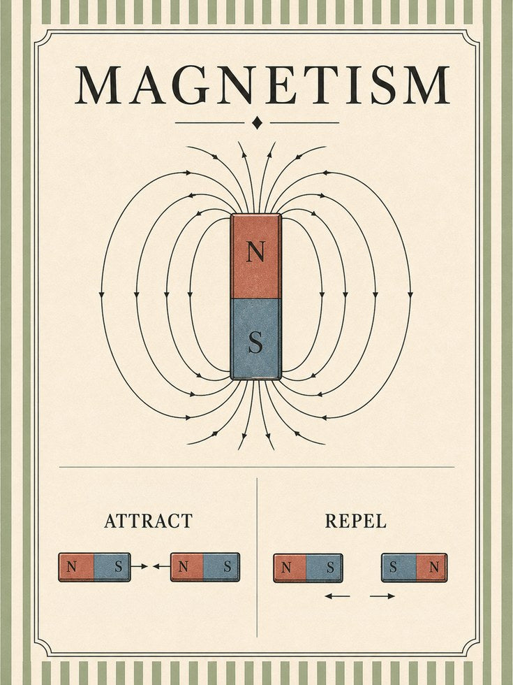 Science Wall Art – Magnetism Educational Poster - artwork on paper
