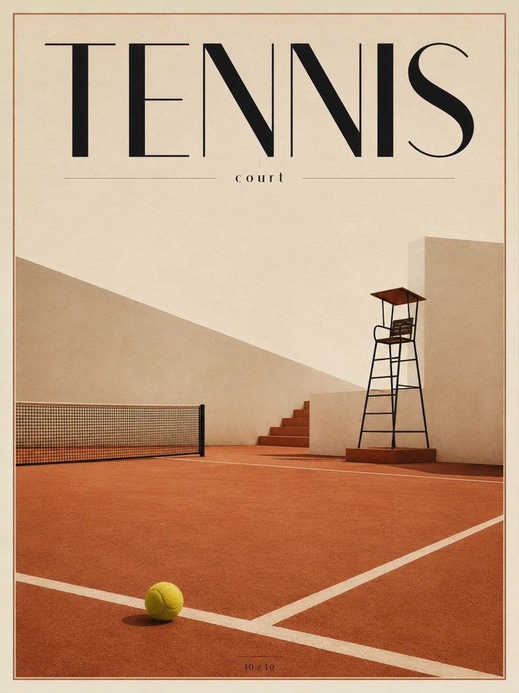 Tennis Court Illustration: Modern Geometric Art (Terracotta Colors) - artwork on paper