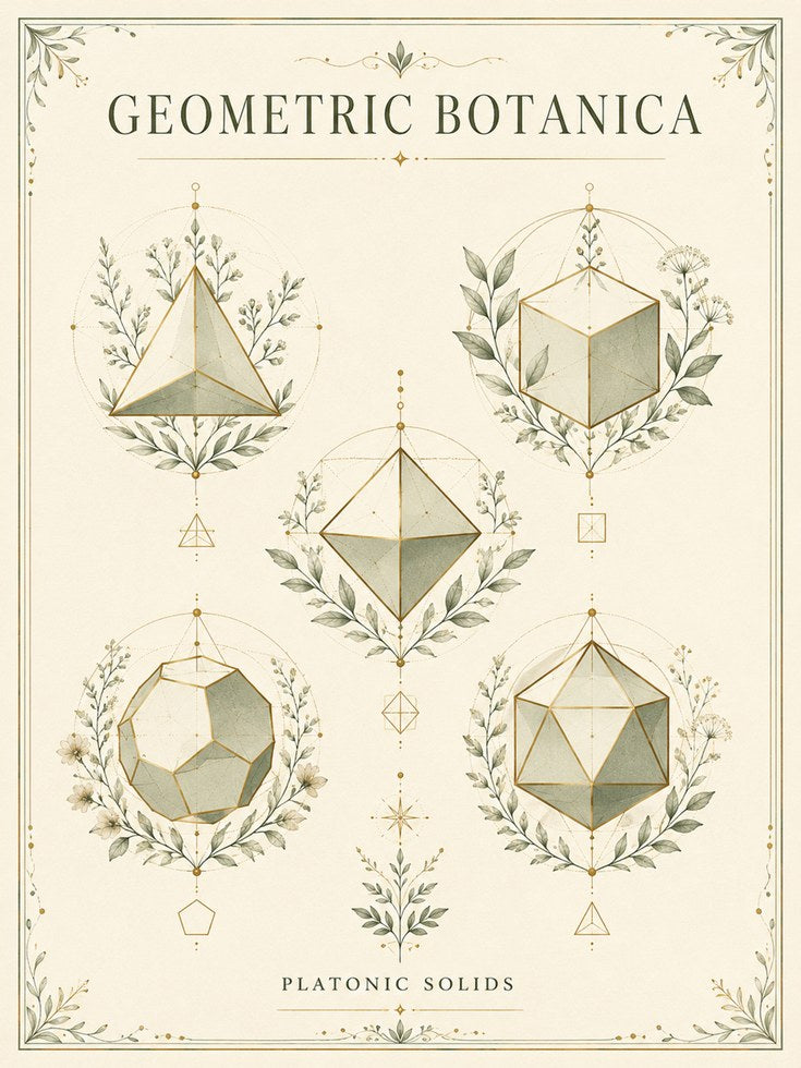 Platonic Solids Botanical Print - artwork on paper