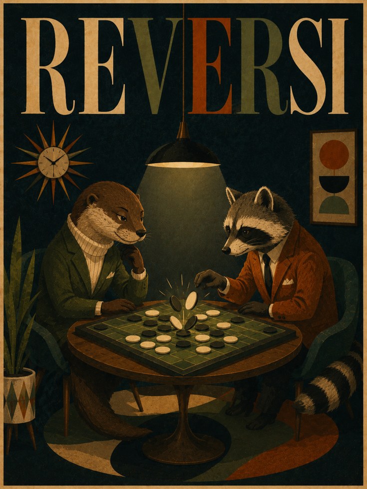 Board Game Art Print: Vintage Animals Playing Reversi - artwork on paper