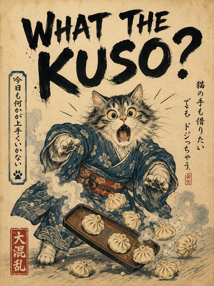Japanese Cat Wall Art – Funny Cat Print - artwork on paper