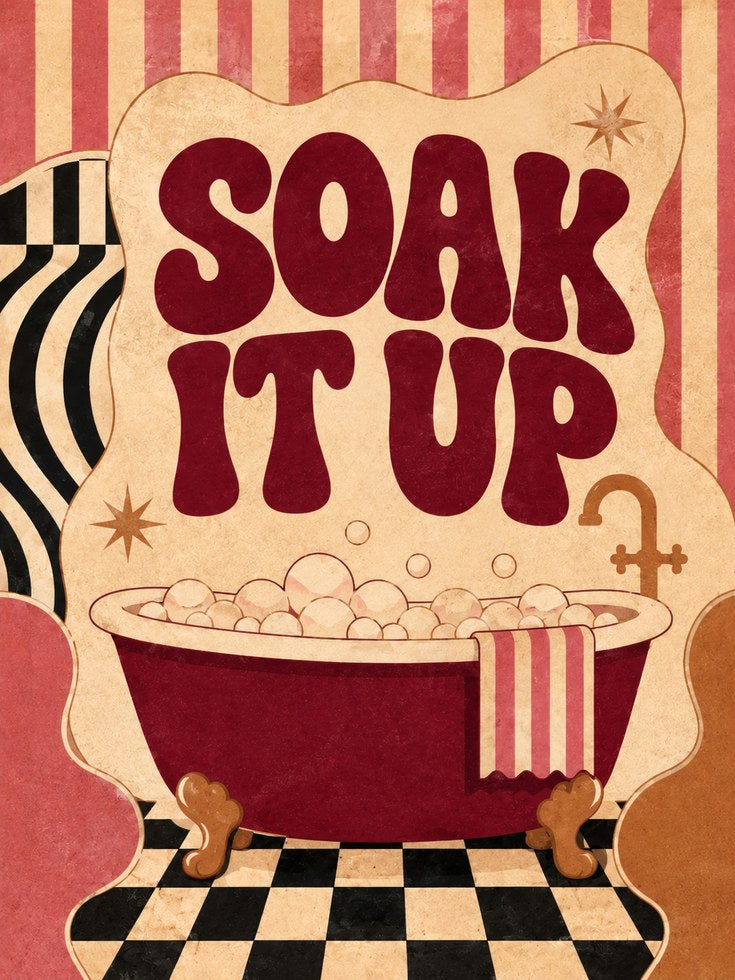 Soak It Up Bathroom Print: Retro Mid-Century Style (Multiple Sizes) - artwork on paper
