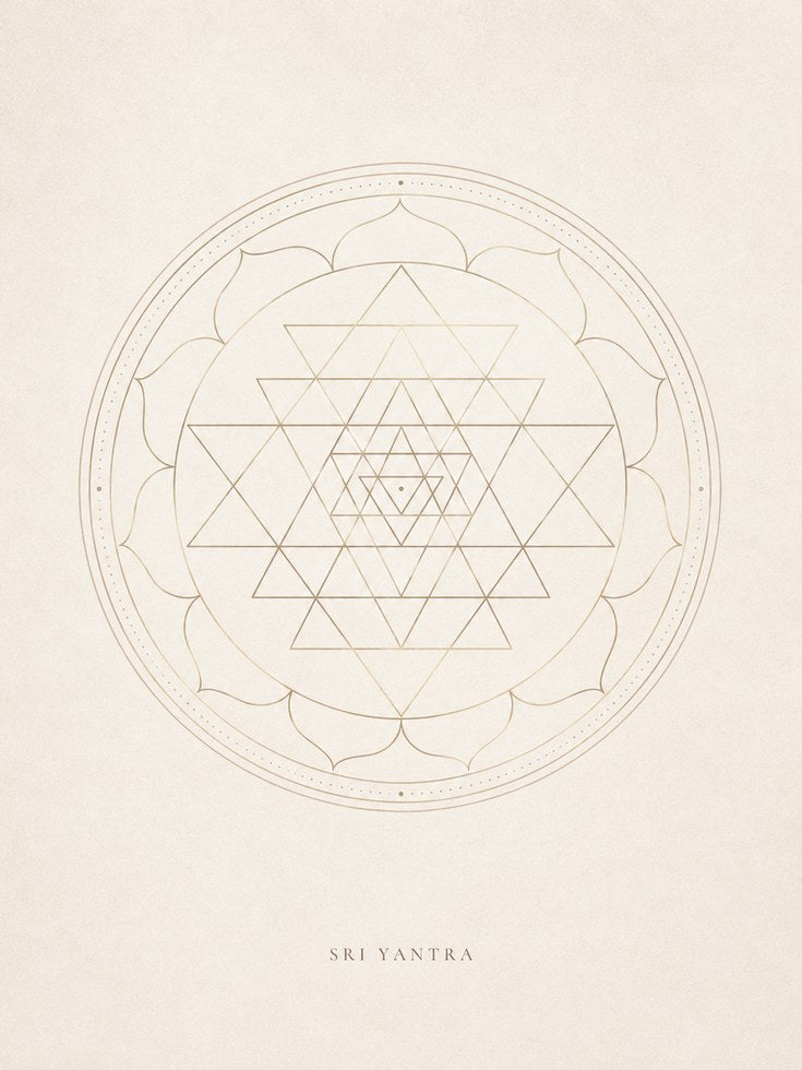 Sacred Geometry Art: Sri Yantra Mandala Print (Gold and Cream) - artwork on paper