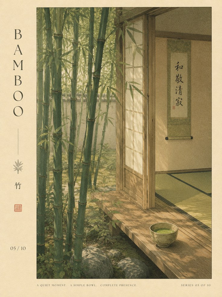 Japandi Bamboo Tea Room Print - artwork on paper