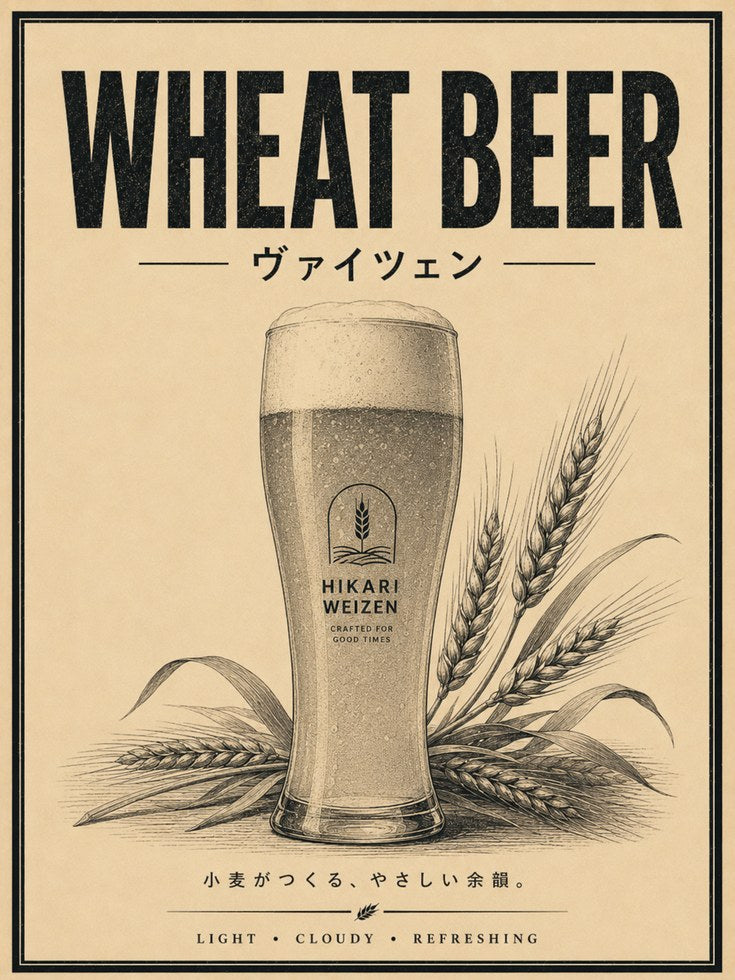 Wheat Beer Wall Art – Retro Japanese Style - artwork on paper