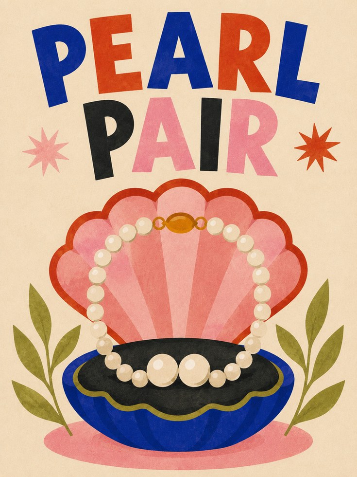 Retro Pearl Print – Vintage Shell Art - artwork on paper