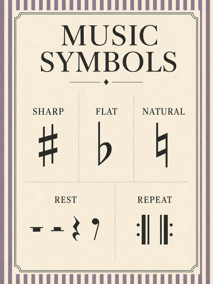 Vintage Music Symbols Educational Print - artwork on paper