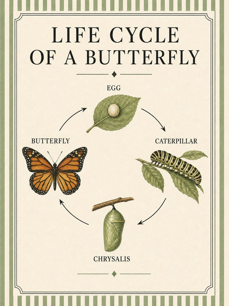 Butterfly Life Cycle Poster: Vintage Educational Art Print - artwork on paper