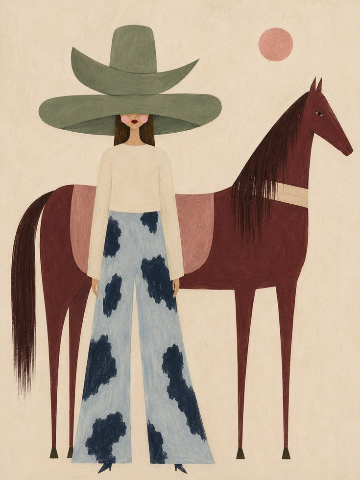 Woman and Horse Wall Art - artwork on paper