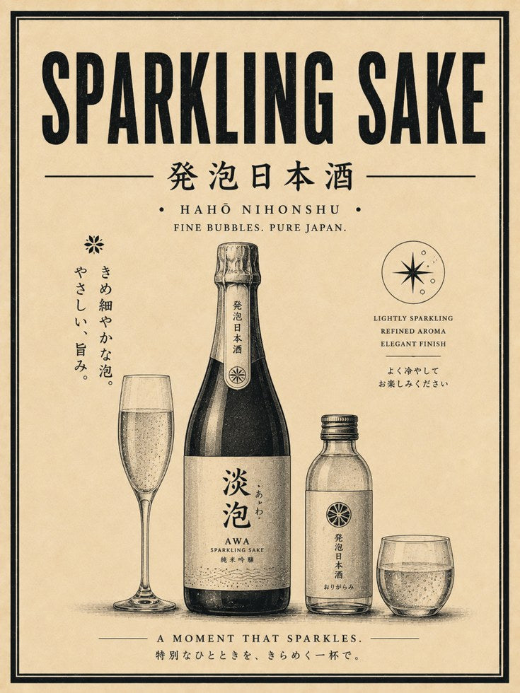 Sparkling Sake Poster: Vintage Japanese Advertisement Art Print - artwork on paper