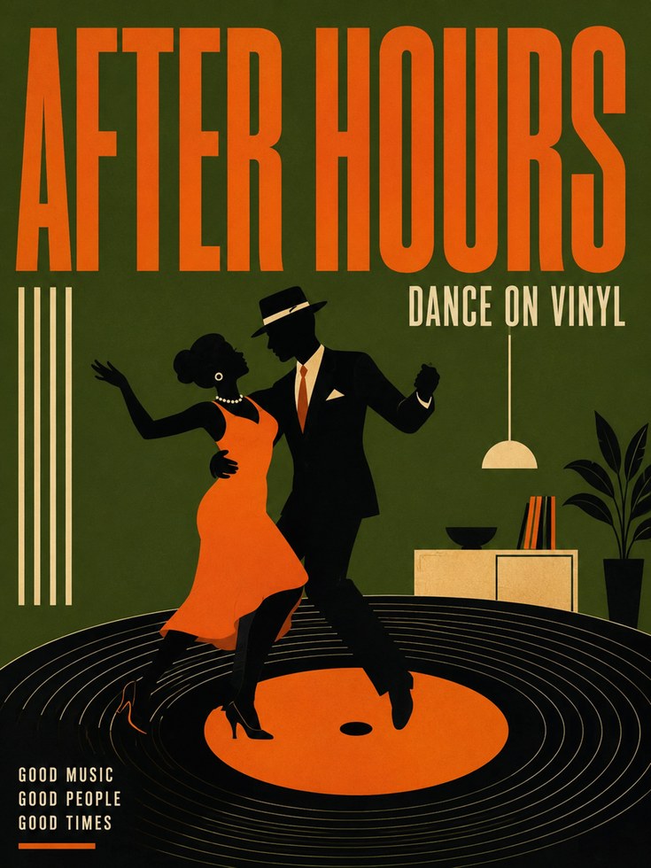After Hours Vinyl Dance Poster: Retro Jazz Age Art Deco Print - artwork on paper