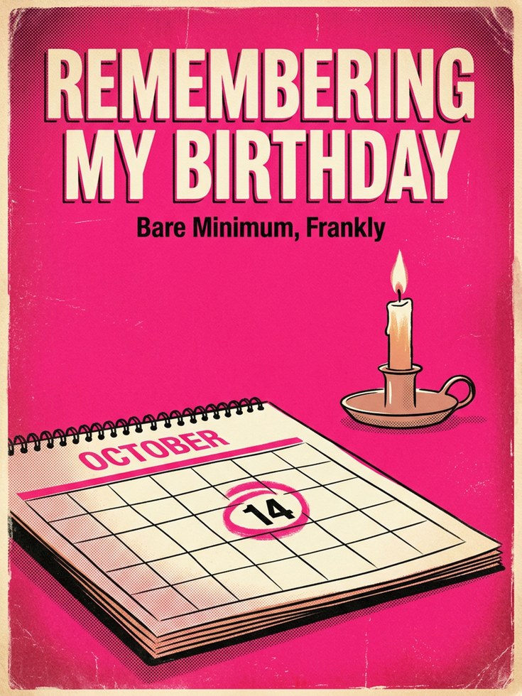 Remembering My Birthday: Retro Pink Humor Poster - artwork on paper