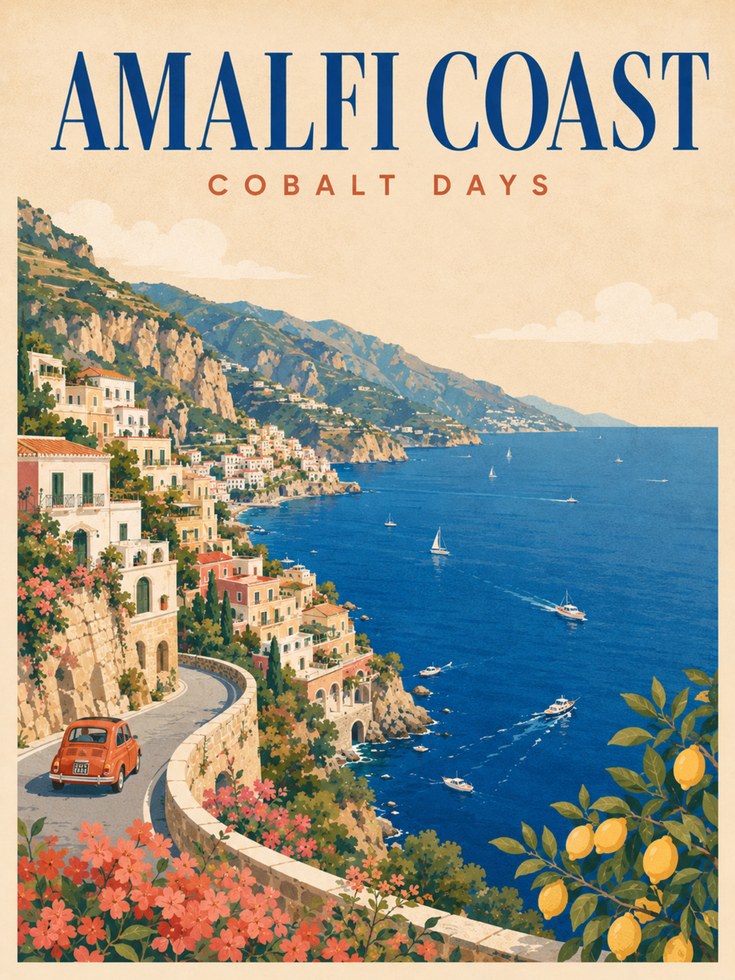 Italy Travel Poster – Amalfi Coast Art - artwork on paper