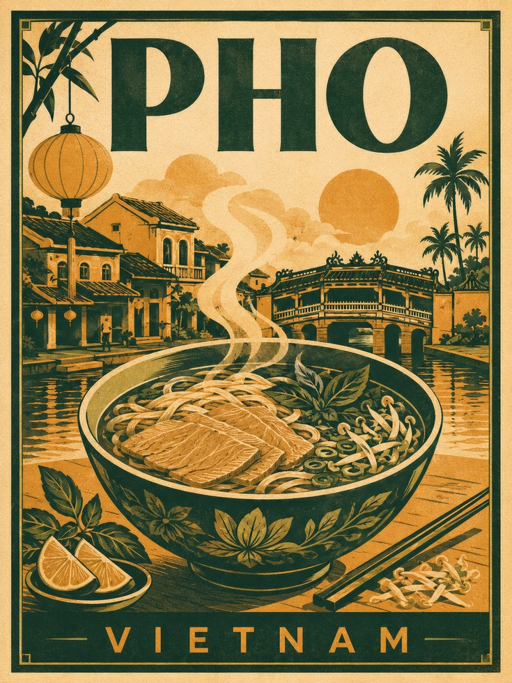 Pho Poster: Vintage Vietnamese Travel Art (Kitchen & Dining Room) - artwork on paper
