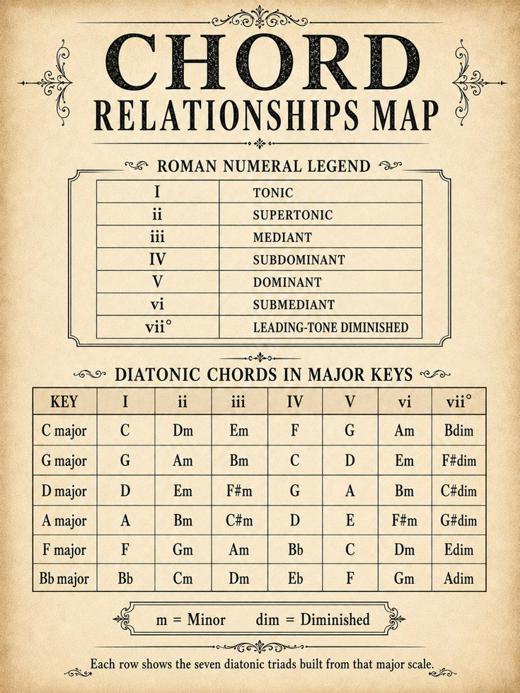 Music Theory Poster – Chord Relationships Map - artwork on paper