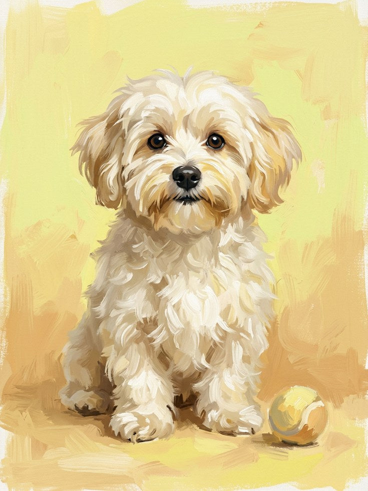 Cavapoo Dog Portrait Print — Soft Pastel Yellow Background - artwork on paper