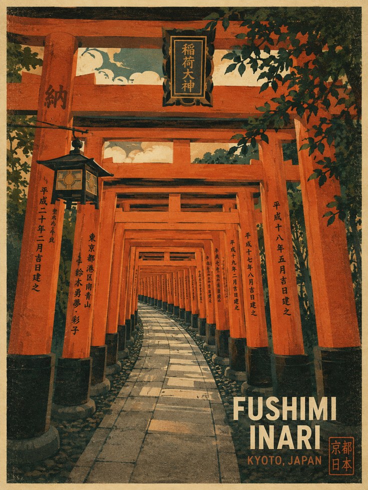 Fushimi Inari Poster – Kyoto Japan Wall Art - artwork on paper
