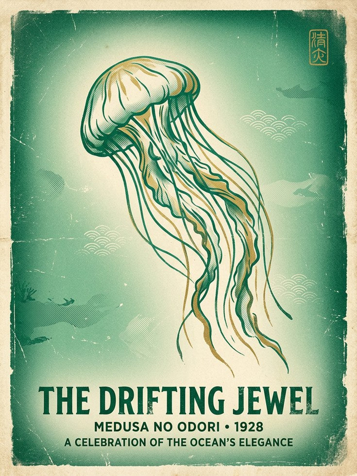 Vintage Jellyfish Print — Japanese-Inspired Ocean Art - artwork on paper