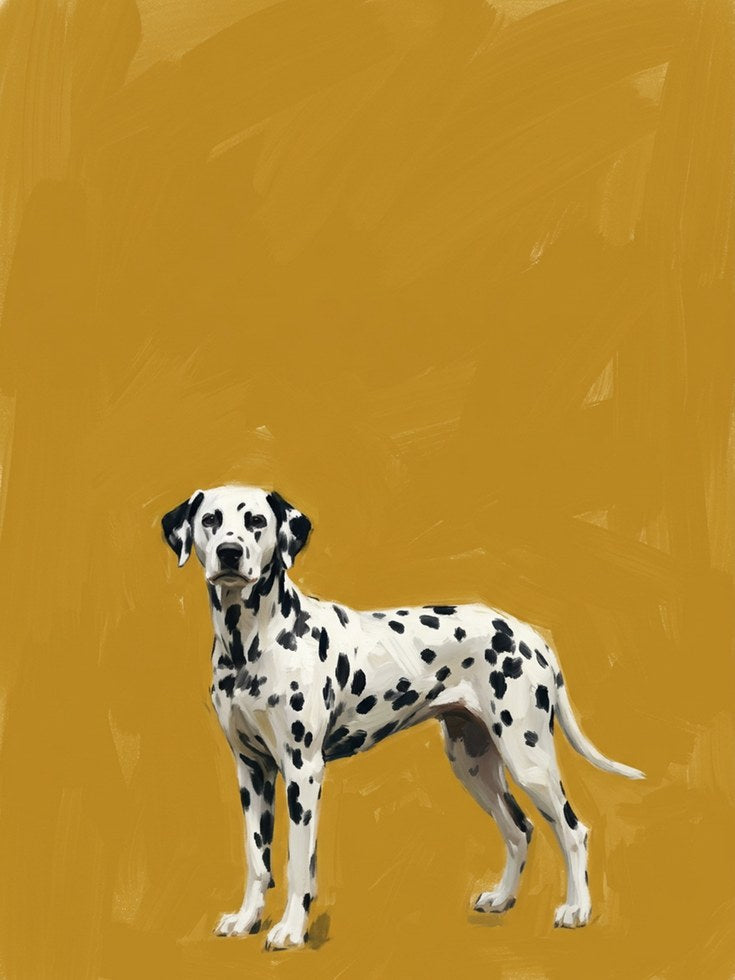 Dalmatian Dog Portrait Print — Bold Mustard Yellow Background - artwork on paper