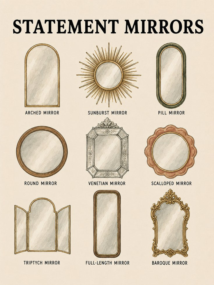 Statement Mirrors Guide Art Print: Vintage Home Decor Styles - artwork on paper