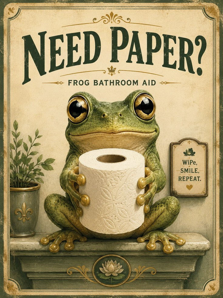 Funny Frog Bathroom Print - artwork on paper