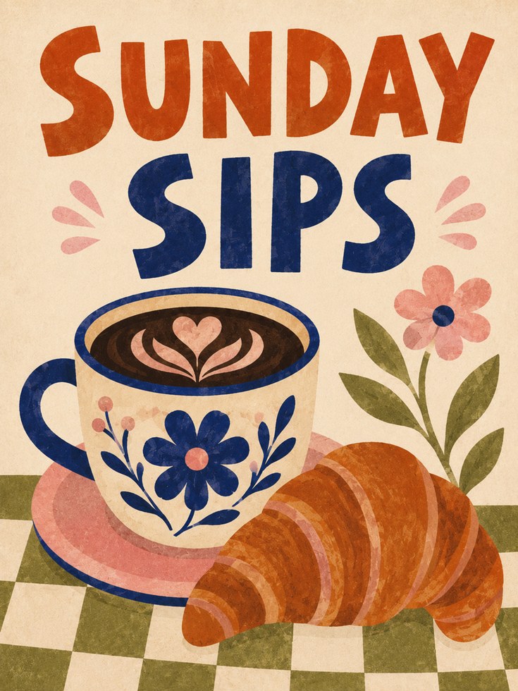 Coffee Wall Art – Sunday Sips Kitchen Print - artwork on paper