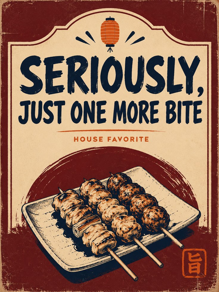 Japanese Yakitori Poster: Retro Kitchen Wall Art - artwork on paper
