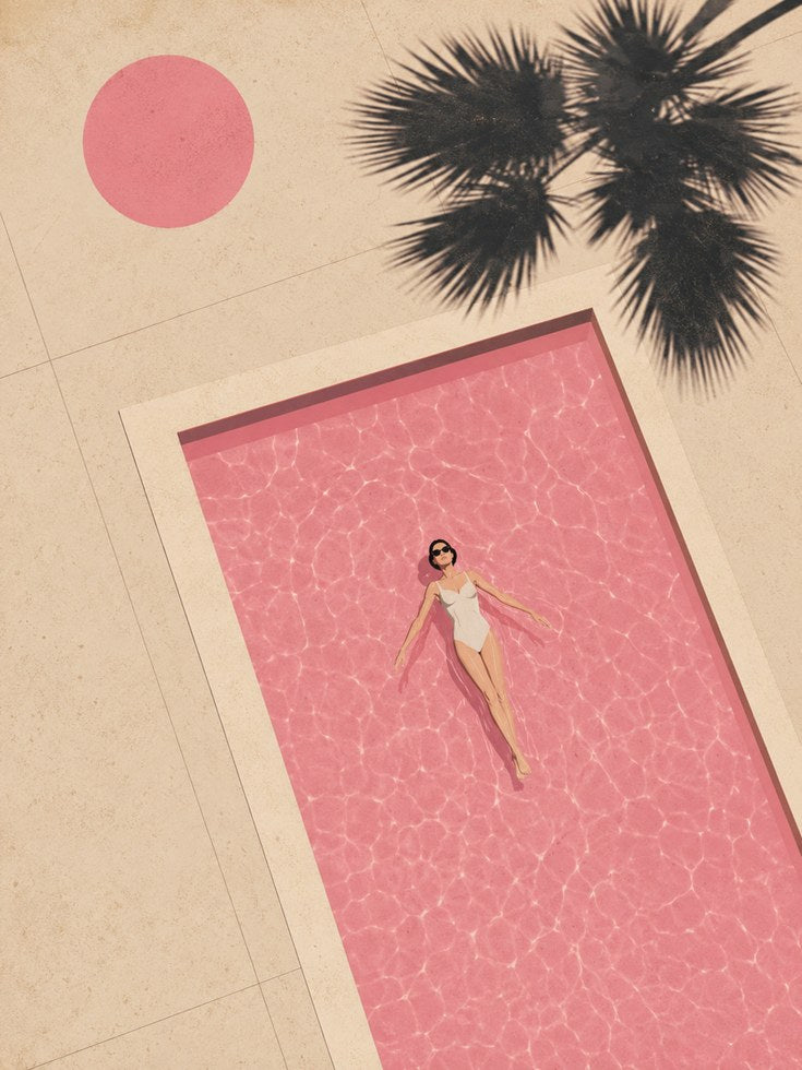 Pink Pool Wall Art – Summer Poolside Print - artwork on paper