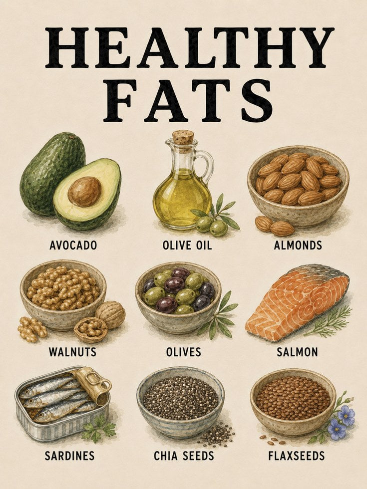 Healthy Fats Poster – Kitchen Wall Art - artwork on paper