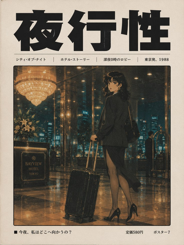 Tokyo Night Hotel Poster: Vintage Anime Style Wall Art - artwork on paper