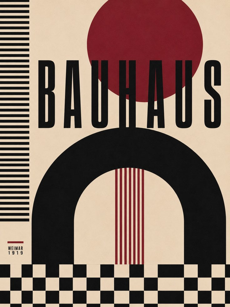 Bauhaus Wall Art Print – Bold Shapes with Red - artwork on paper