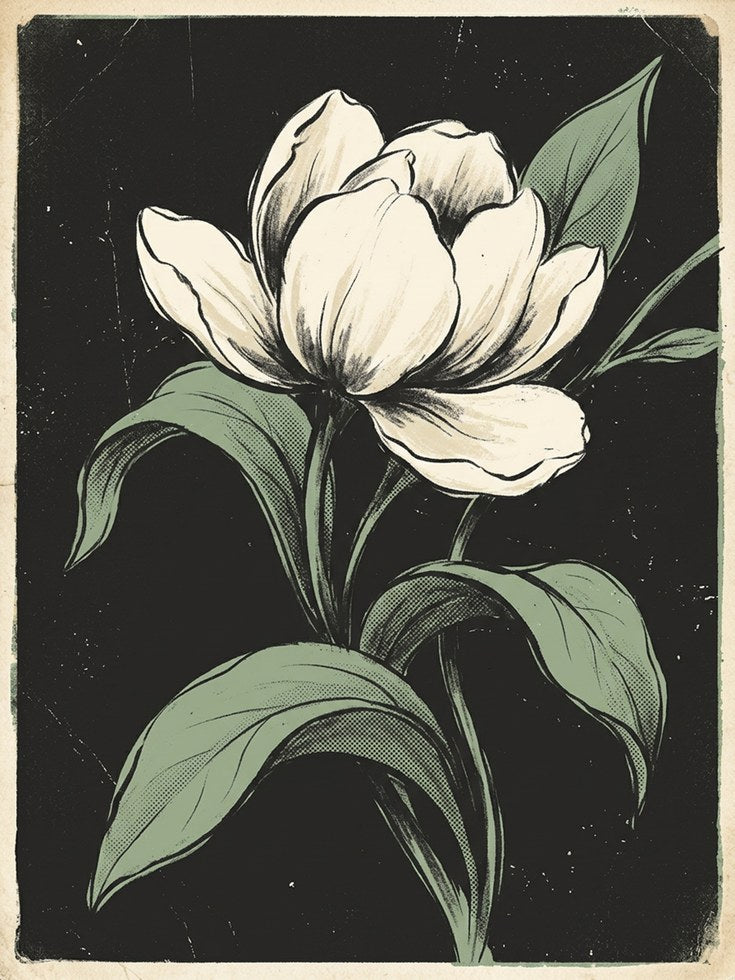 Vintage Tulip Botanical Print — Hand-Drawn Illustration - artwork on paper