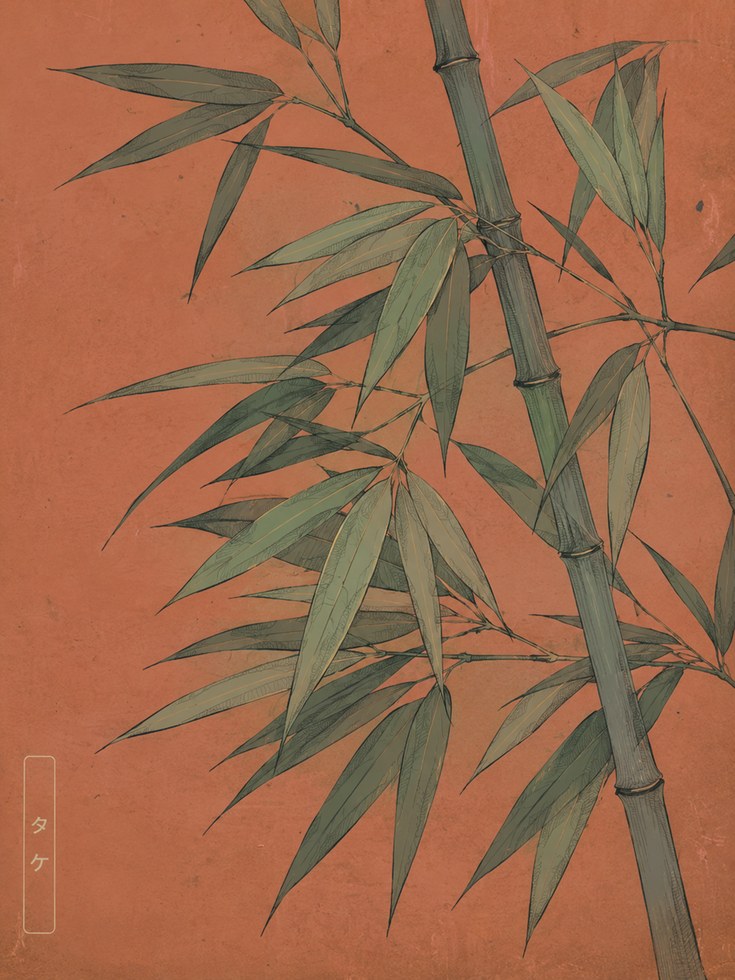 Bamboo Botanical Print — Vintage Japanese-Inspired Art - artwork on paper