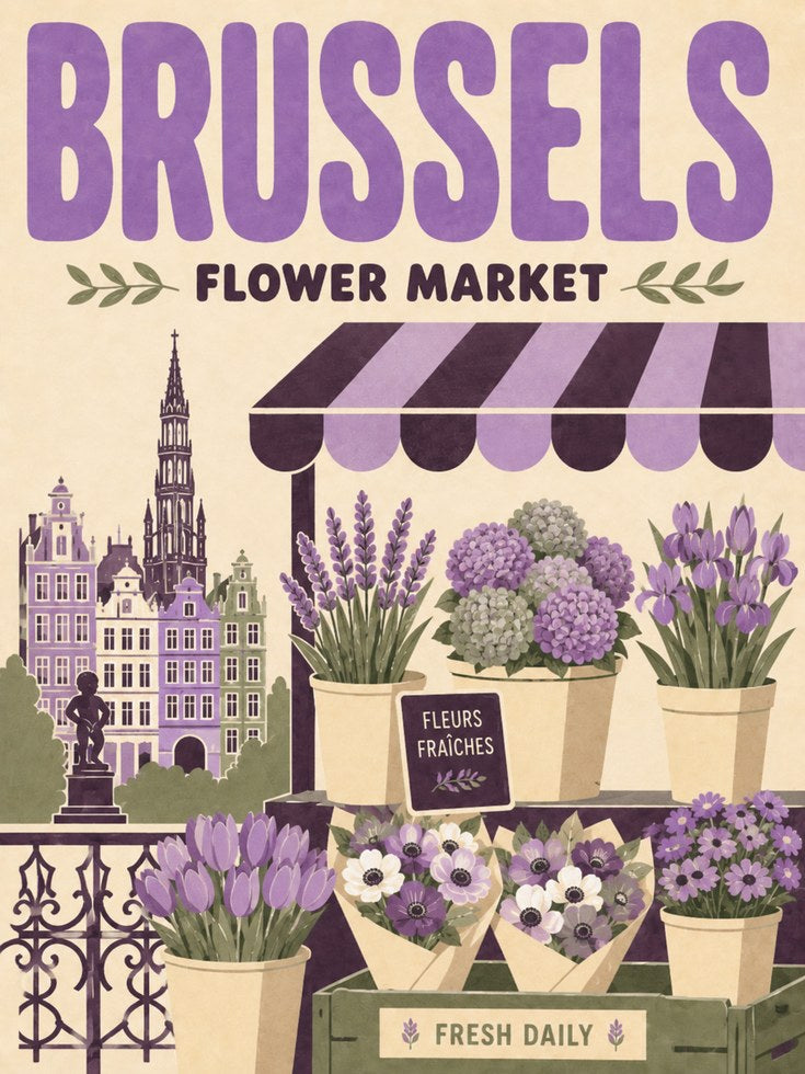 Vintage Brussels Flower Market Print - artwork on paper